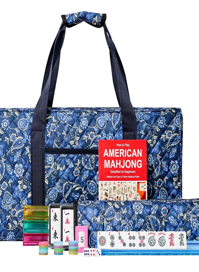 Jongyance American Mahjong Set with Blue Carrying Bag, 166 White Tiles, 4 All-in-One Rack/Pushers, Mahjong Tiles Set (Ma Jong, Mah-Jongg, Majiang) - Image 1